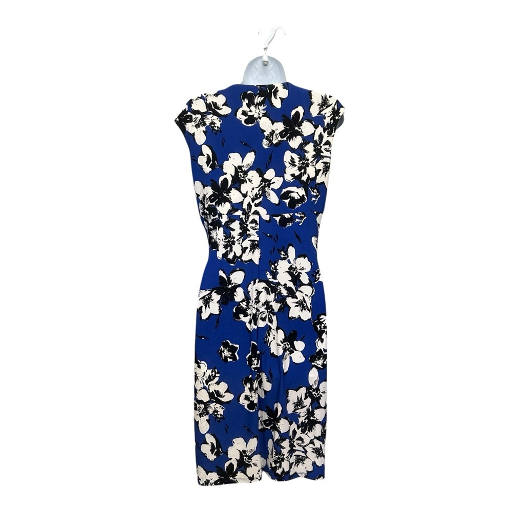 Lauren Ralph Lauren Blue White Floral Ruched Side Sheath Dress Size 4 - Picture 4 of 7